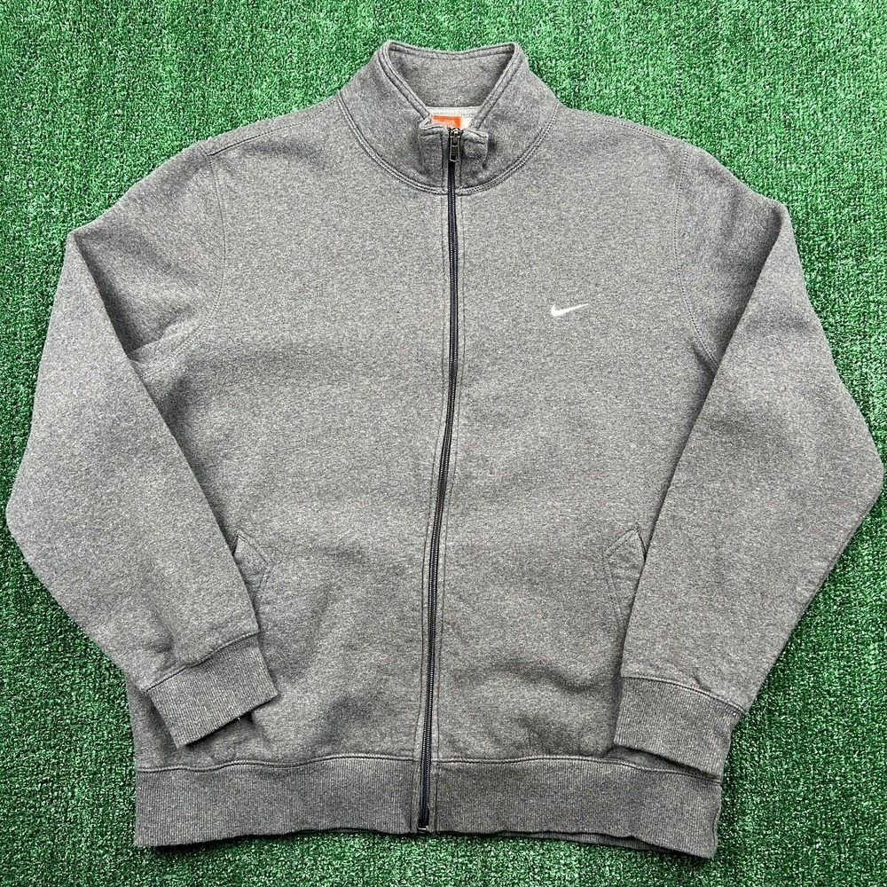 VTG Nike Men's XL Zip Sweatshirt Mock Neck Gray Fleece Cotton Blend Jacket Y2K